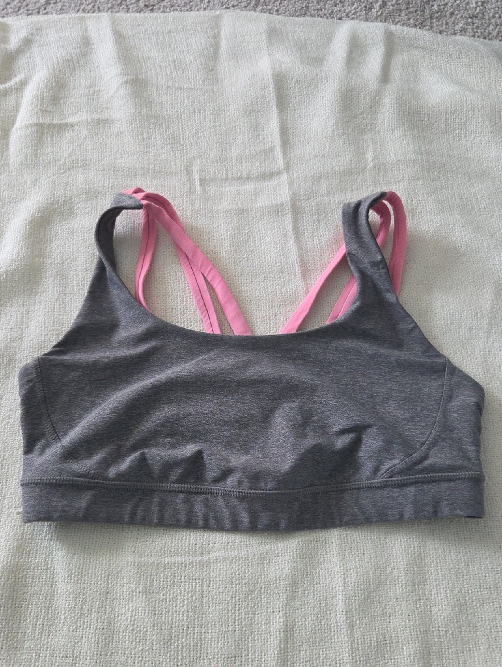 Lululemon Size 8 Gray & Pink Strappy Sports Bra